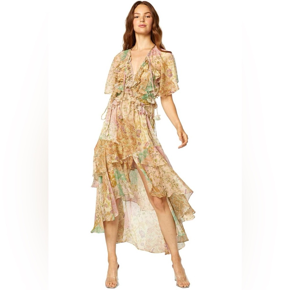 Misa Los Angeles Pastel Floral High-Low Ruffled Dress